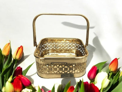 Presents Pure Brass Square Traditional Pooja Basket Dalia