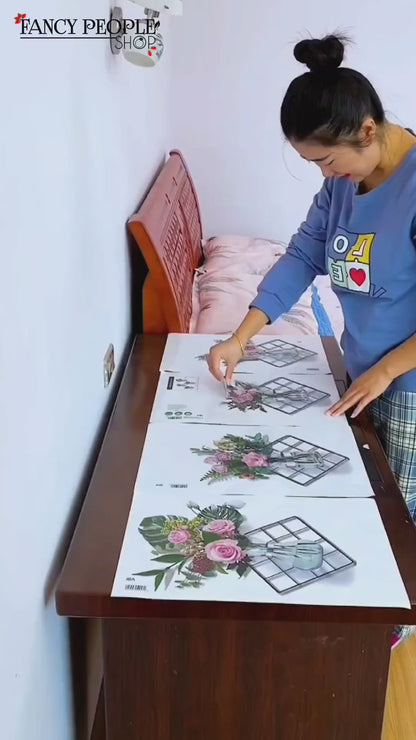 Home Wall Art Grid Flower Pattern Sticker Office Decals The Flowers